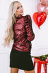 Glamorous Sequin Puff Sleeve Mock Neck Evening Blouse