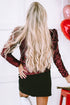 Glamorous Sequin Puff Sleeve Mock Neck Evening Blouse