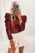 Glamorous Sequin Puff Sleeve Mock Neck Evening Blouse