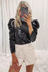 Glamorous Sequin Puff Sleeve Mock Neck Evening Blouse