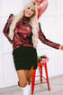 Glamorous Sequin Puff Sleeve Mock Neck Evening Blouse