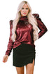 Glamorous Sequin Puff Sleeve Mock Neck Evening Blouse