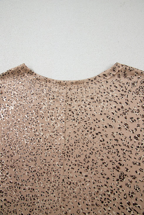 Glimmer Wild Leopard Print Boat Neck Dolman Sleeve Top