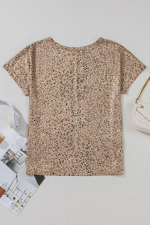 Glimmer Wild Leopard Print Boat Neck Dolman Sleeve Top
