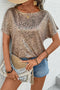 Glimmer Wild Leopard Print Boat Neck Dolman Sleeve Top