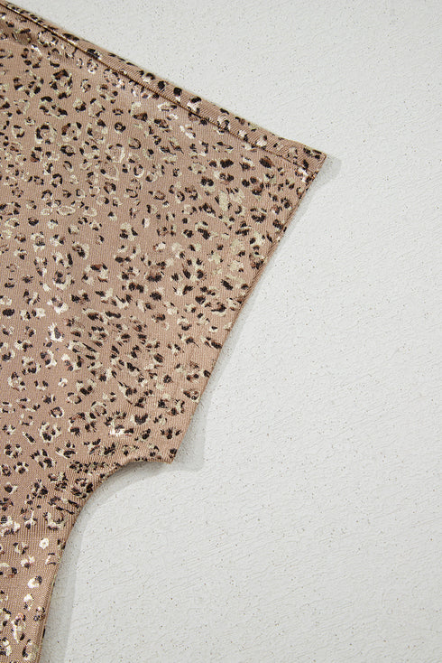 Glimmer Wild Leopard Print Boat Neck Dolman Sleeve Top