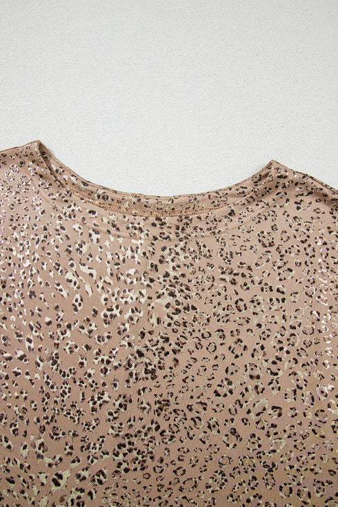 Glimmer Wild Leopard Print Boat Neck Dolman Sleeve Top