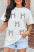 Glitter Baseball Bow Patch Crew Neck Graphic Tee