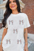 Glitter Baseball Bow Patch Crew Neck Graphic Tee