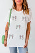 Glitter Baseball Bow Patch Crew Neck Graphic Tee