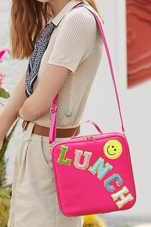Glitter Chenille Letter Patch Insulated Oxford Fabric Bag