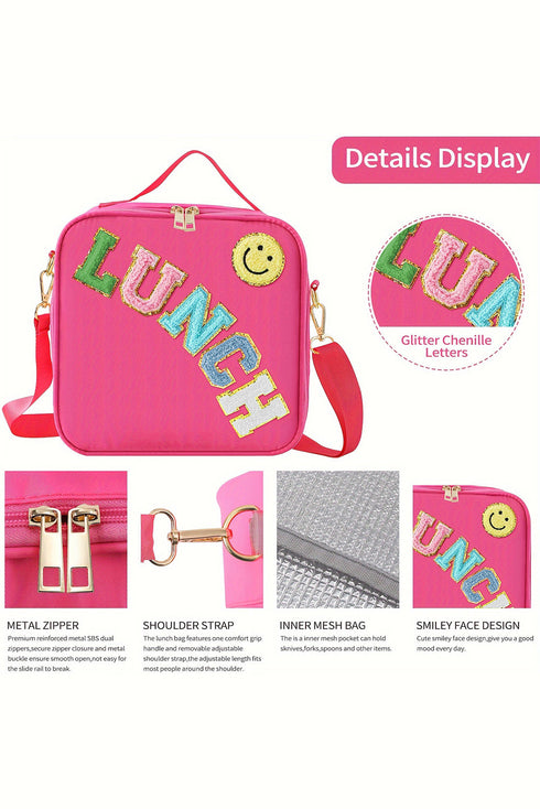 Glitter Chenille Letter Patch Insulated Oxford Fabric Bag