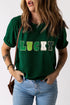 Glitter Chenille Patch Lucky Graphic Crew Neck T Shirt