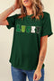 Glitter Chenille Patch Lucky Graphic Crew Neck T Shirt