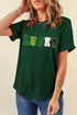 Glitter Chenille Patch Lucky Graphic Crew Neck T Shirt