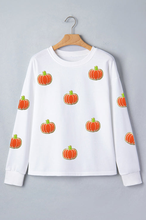 Glitter Chenille Pumpkin Patch Graphic Long Sleeve Tee
