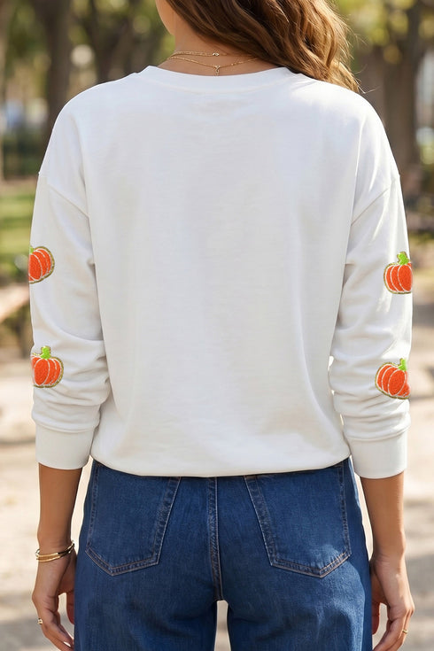 Glitter Chenille Pumpkin Patch Graphic Long Sleeve Tee