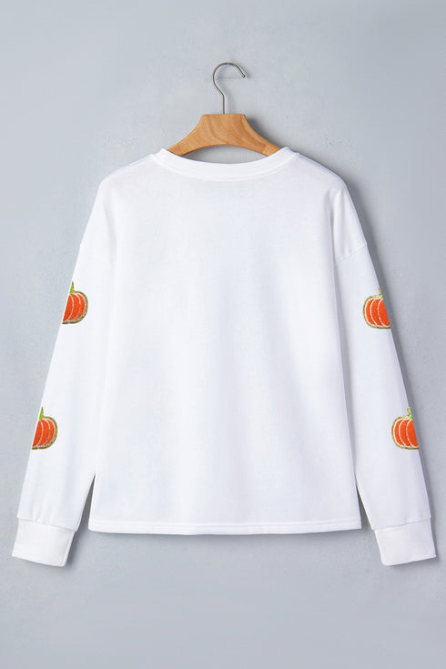 Glitter Chenille Pumpkin Patch Graphic Long Sleeve Tee
