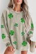 Glitter Clover Graphic Corded Knit Pullover Sweatshirt