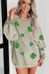 Glitter Clover Graphic Corded Knit Pullover Sweatshirt