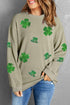 Glitter Clover Graphic Corded Knit Pullover Sweatshirt