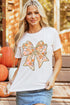 Glitter Floral Bow Print Cotton Blend Short Sleeve Tee
