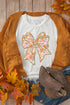 Glitter Floral Bow Print Cotton Blend Short Sleeve Tee