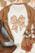 Glitter Floral Bow Print Cotton Blend Short Sleeve Tee