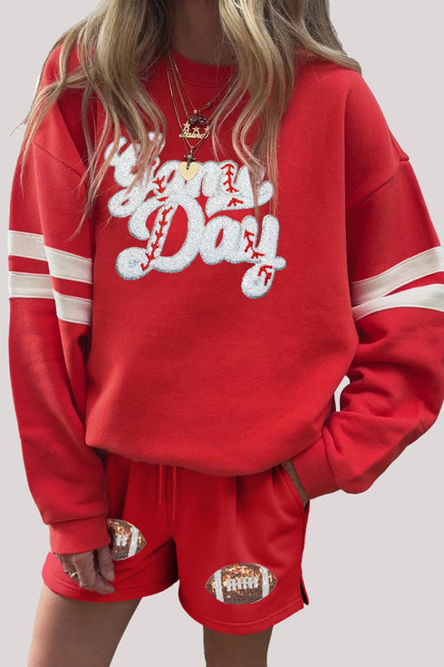 Glitter Football Slogan Patch Varsity Graphic Two Piece Set