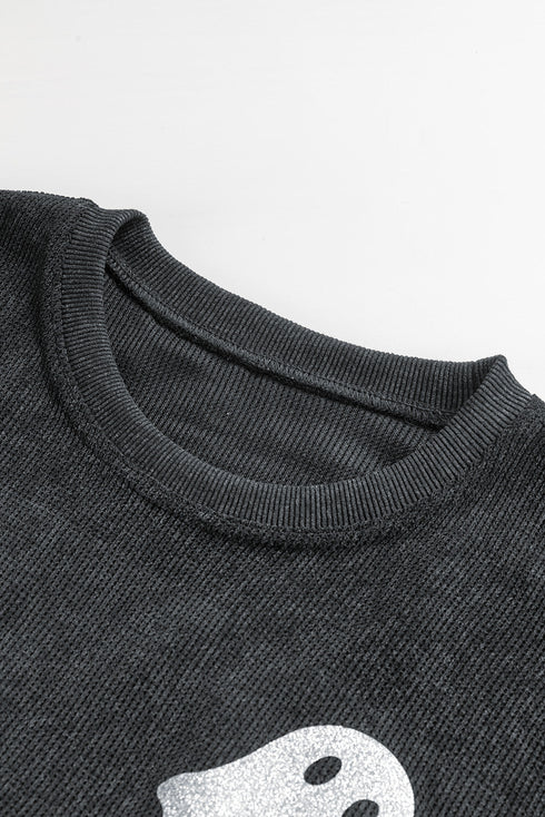 Glitter Ghost Graphic Ribbed Corduroy Texture Sweatshirt