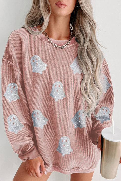Glitter Ghost Graphic Ribbed Corduroy Texture Sweatshirt