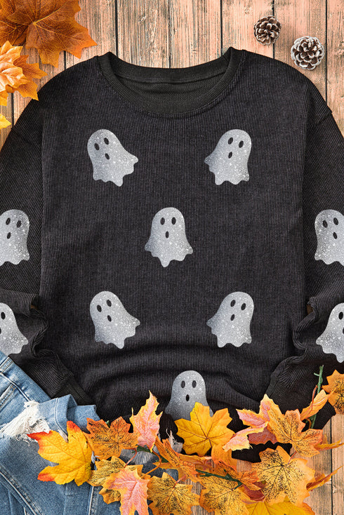 Glitter Ghost Graphic Ribbed Corduroy Texture Sweatshirt