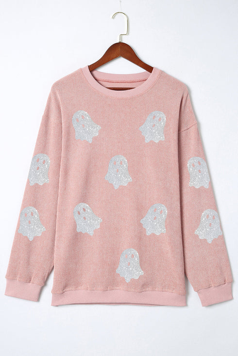 Glitter Ghost Graphic Ribbed Corduroy Texture Sweatshirt
