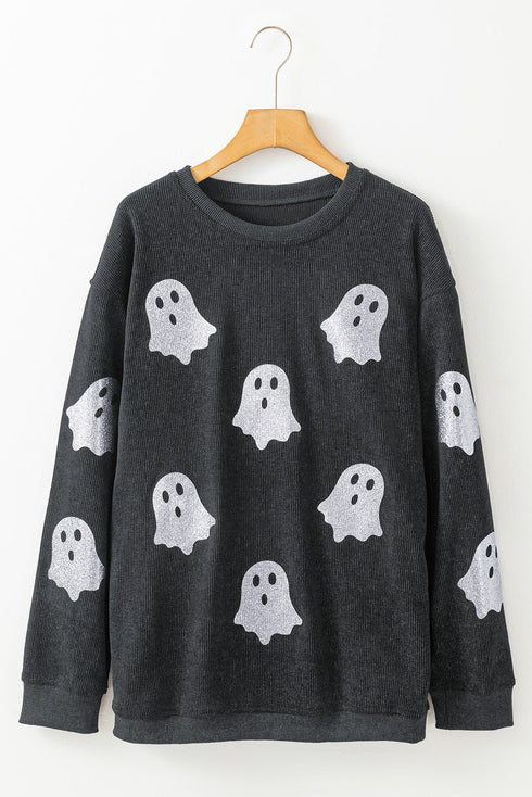 Glitter Ghost Graphic Ribbed Corduroy Texture Sweatshirt
