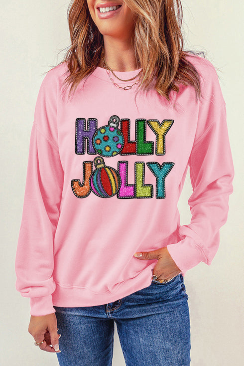 Glitter Graphic Text Crew Neck Pullover Sweatshirt