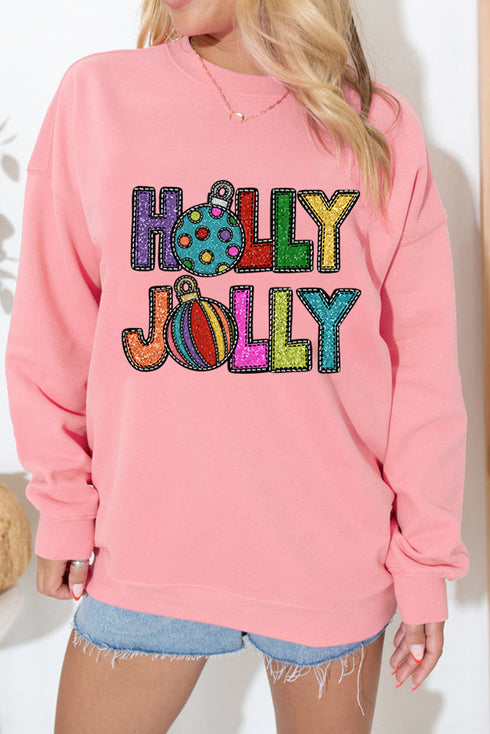 Glitter Graphic Text Crew Neck Pullover Sweatshirt
