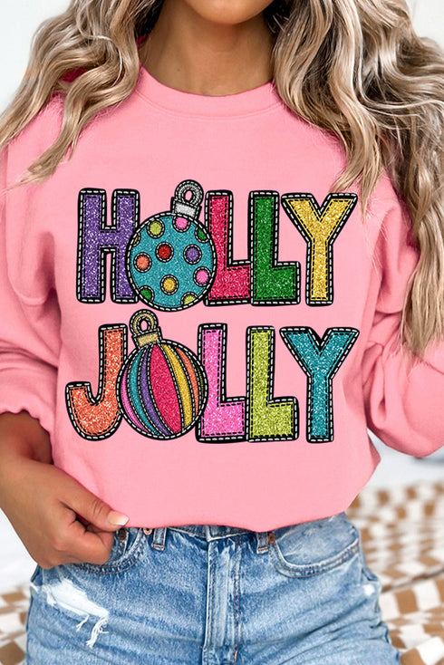 Glitter Graphic Text Crew Neck Pullover Sweatshirt
