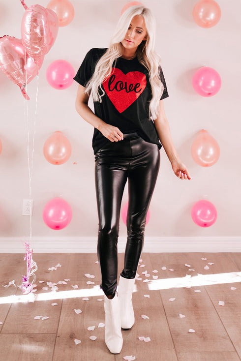 Glitter Heart Graphic Print Short Sleeve Tee