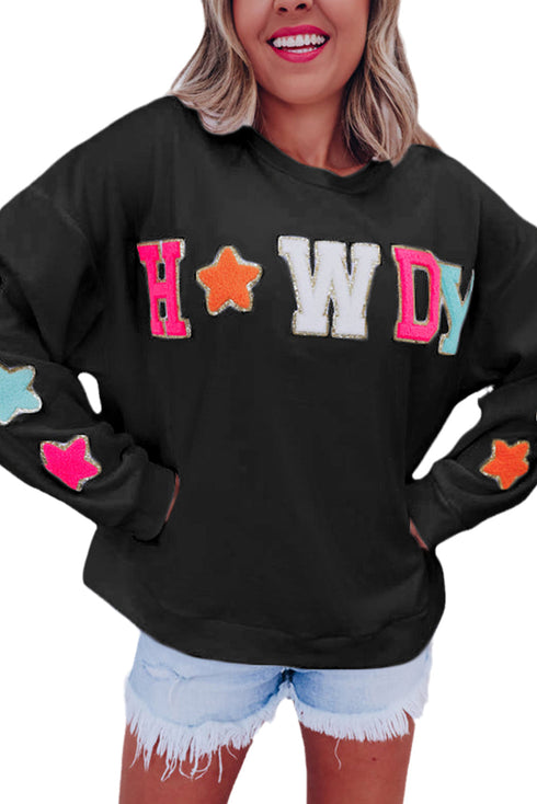 Glitter Howdy Patch Graphic Casual Sweatshirt