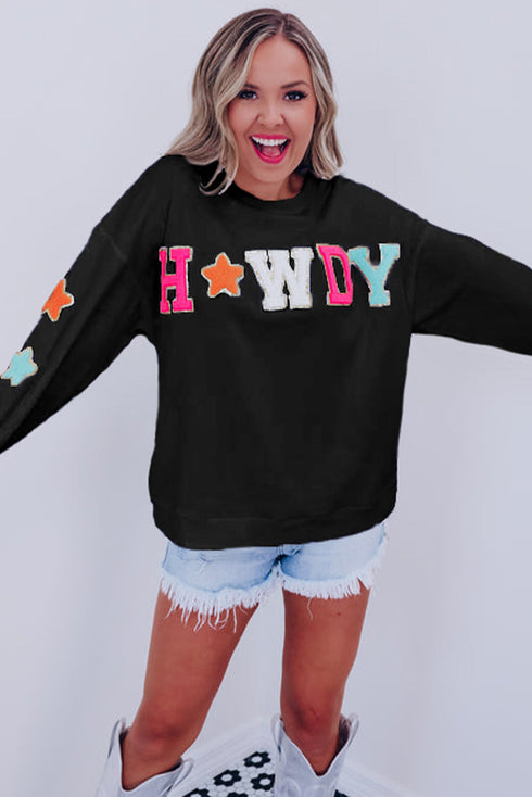 Glitter Howdy Patch Graphic Casual Sweatshirt