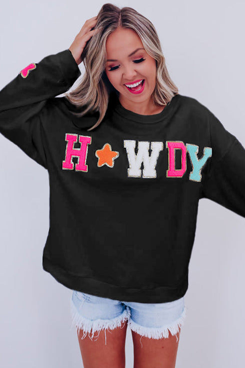 Glitter Howdy Patch Graphic Casual Sweatshirt