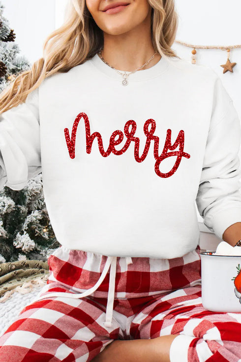 Glitter Script Graphic Crew Neck Sweatshirt