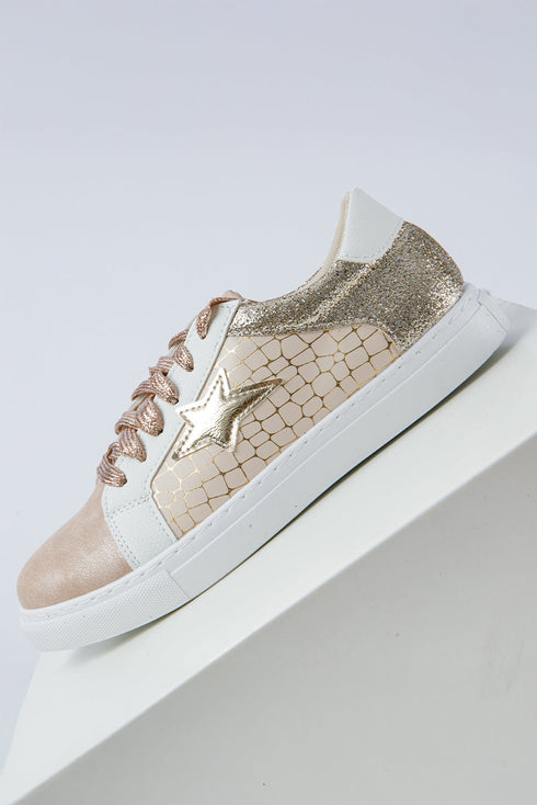 Glitter Star Patchwork Faux Leather Lace Up Sneakers