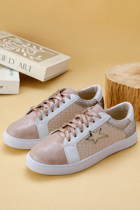 Glitter Star Patchwork Faux Leather Lace Up Sneakers