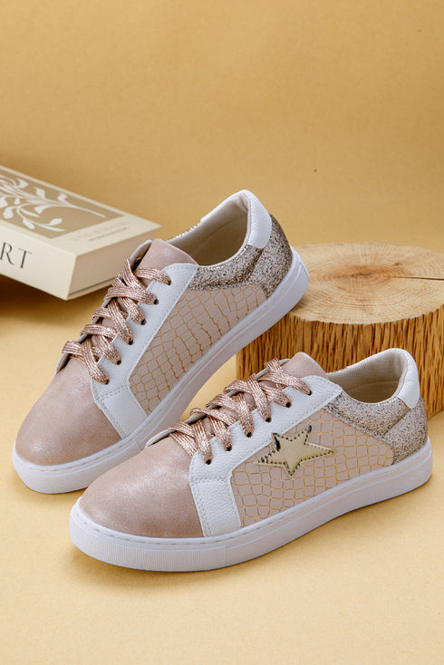 Glitter Star Patchwork Faux Leather Lace Up Sneakers