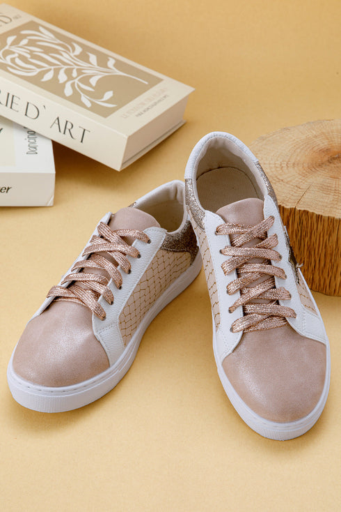 Glitter Star Patchwork Faux Leather Lace Up Sneakers
