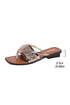 Glitter Strap Square Toe Faux Leather Slide Slipper