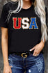 Glitter Trim Chenille USA Graphic Short Sleeve Tee