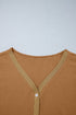 Glitter Trim Patchwork V Neck Button Front Blouse