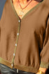 Glitter Trim Patchwork V Neck Button Front Blouse